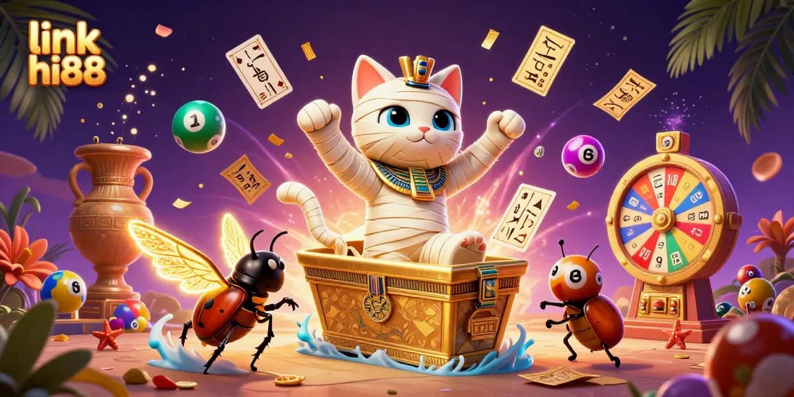 Win big with link hi88 in a vibrant casino illustration featuring classic gambling elements and captivating characters.