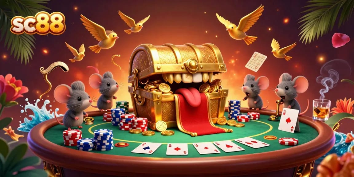 Play exciting card games at sc88 with engaging poker tables and energetic characters in a vibrant casino scene.
