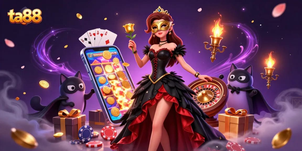 Experience the thrill of ta88 with vibrant casino elements and a stunning character scene.