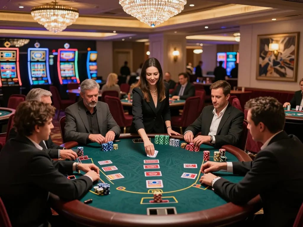 SC88 blackjack players making strategic decisions at elegant casino table.