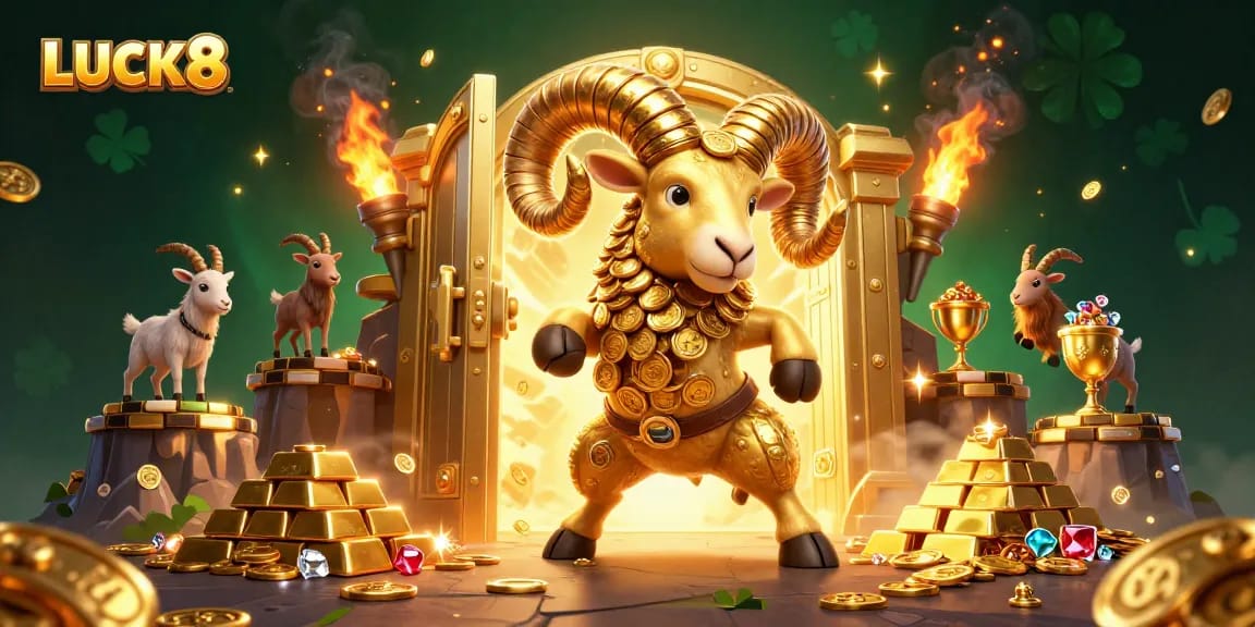 Experience exhilarating gameplay at LUCK8 as the golden ram charges into a treasure vault filled with riches.