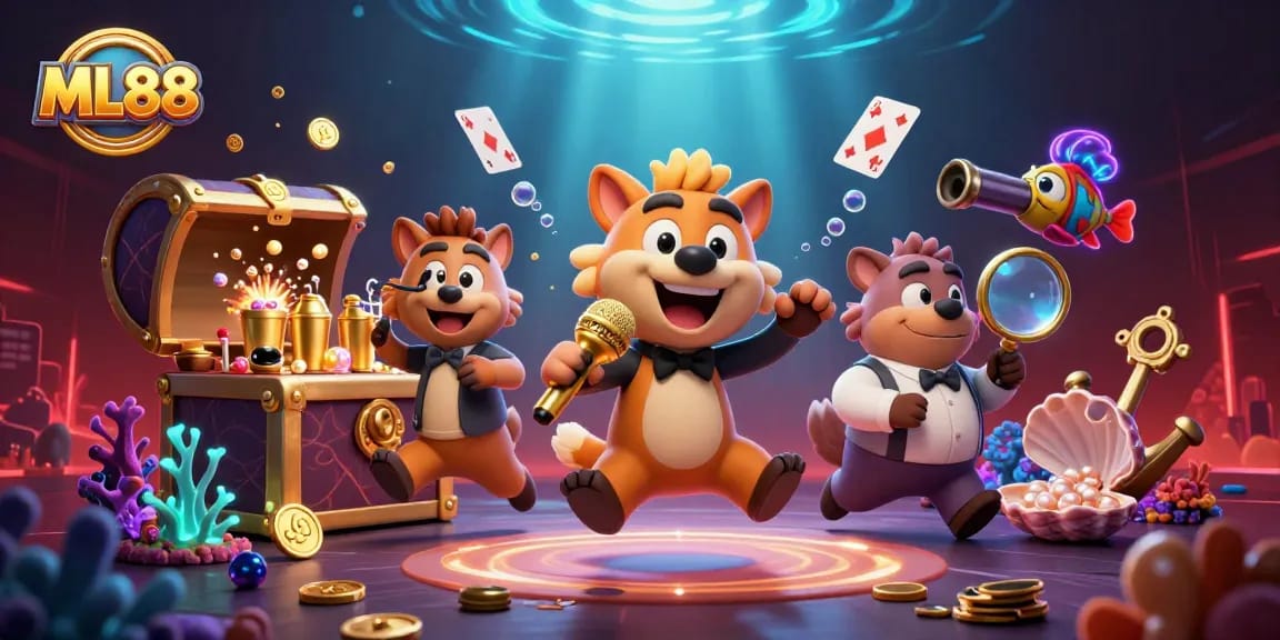ML88 hyenas entertain in a vibrant casino scene, highlighting jackpot excitement.