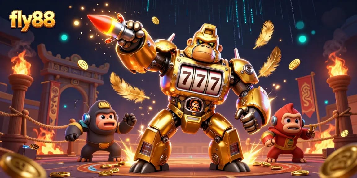 Engage in thrilling gameplay at fly88 with a dynamic gorilla mech and slot themes!