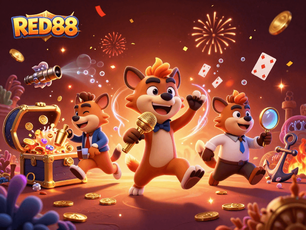 Experience the fun of gambling at RED88 with hyenas in a vibrant casino scene.