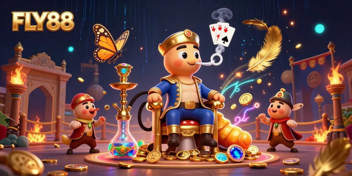 Experience dynamic betting fun with FLY88's vibrant casino illustrations featuring unique characters!