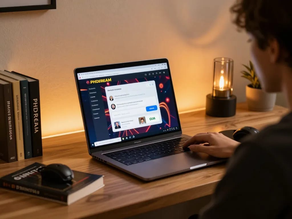 Engaging with PHDREAM GCash transactions on a laptop in a cozy home office
