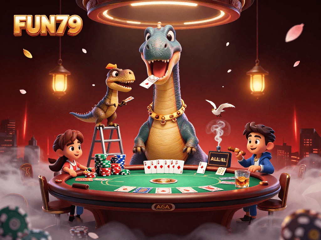 Experience fun gaming moments with FUN79, a lively casino scene featuring vibrant characters and action.