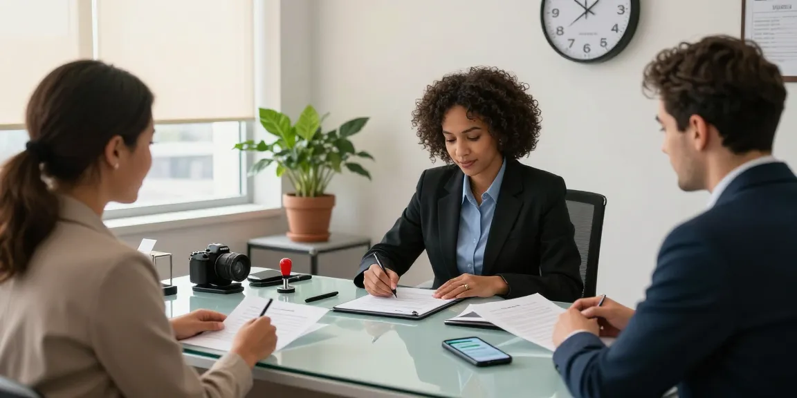 Licensed notary public in Brampton assisting clients with notarization services in a professional office.