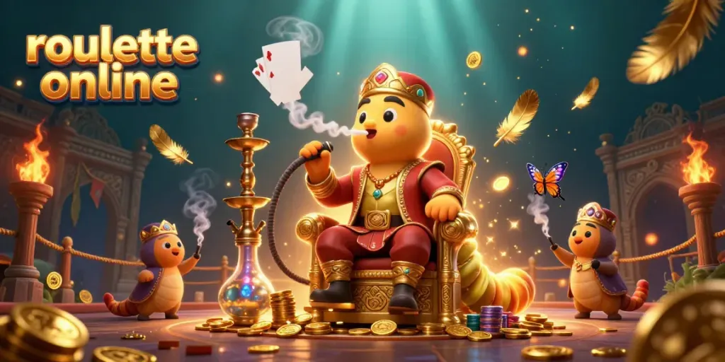 Spin the roulette wheel online with a vibrant casino-themed illustration featuring a caterpillar master.