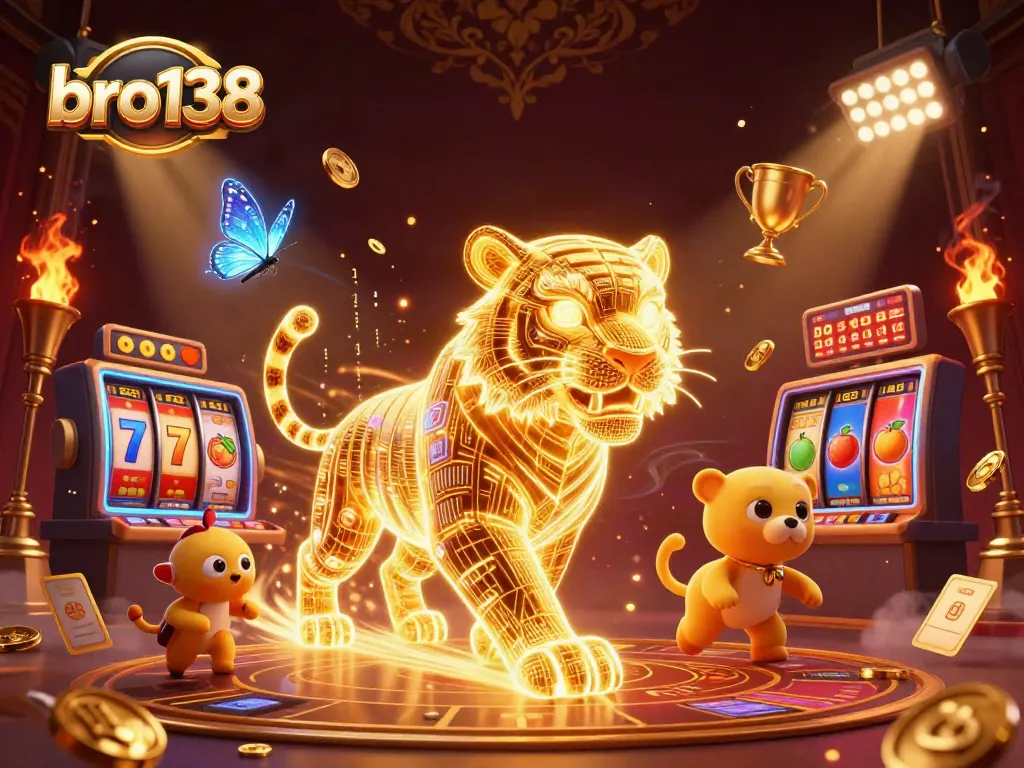 Spin winning jackpots at bro138 with an electric digital casino environment and vibrant characters.
