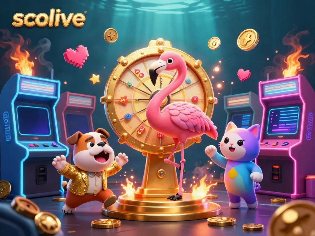 Socolive cartoon gaming scene with prizes, dynamic characters and immersive gambling elements, showcasing engaging play.