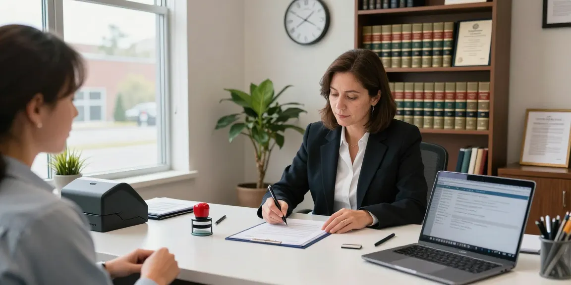 Notary public in Brampton providing professional notary services in a warm office environment.