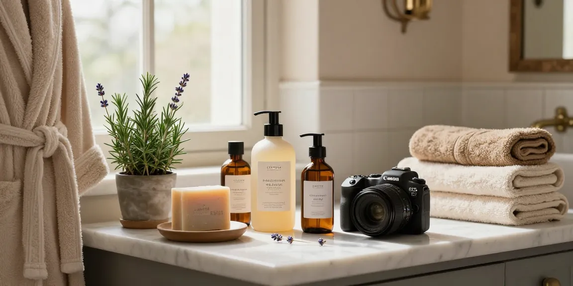 Indulge in luxury with authentic Italian Bath and Body products in a serene bathroom setting.