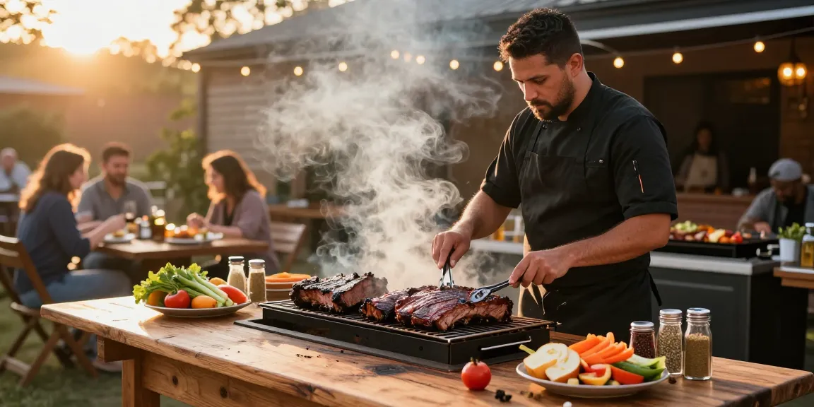 Best franchise alberta barbecue scene with chef grilling meats and guests enjoying outdoor dining atmosphere.