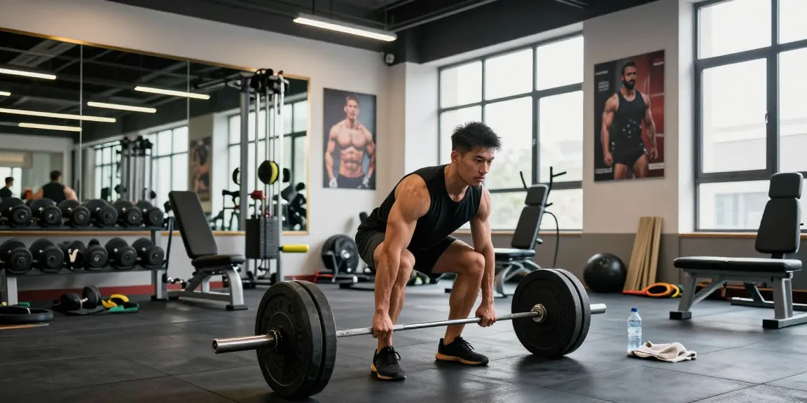 Anaboles Muskeltraining im Anabolika Shop Deutschland, mit einem fokussierten Bodybuilder, der im modernen Fitnessstudio Kreuzheben macht.
