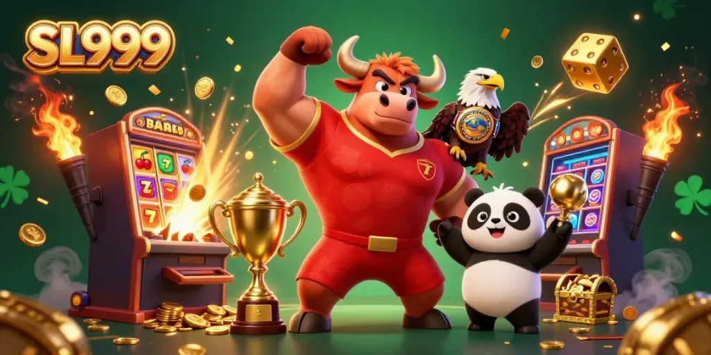 Experience the excitement of SL999 with vibrant casino characters and a dynamic jackpot scene.