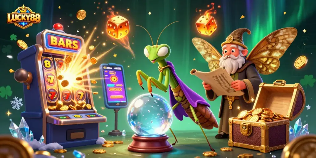 Experience the thrill of LUCKY88 with vibrant slot action in an enchanting casino scene.
