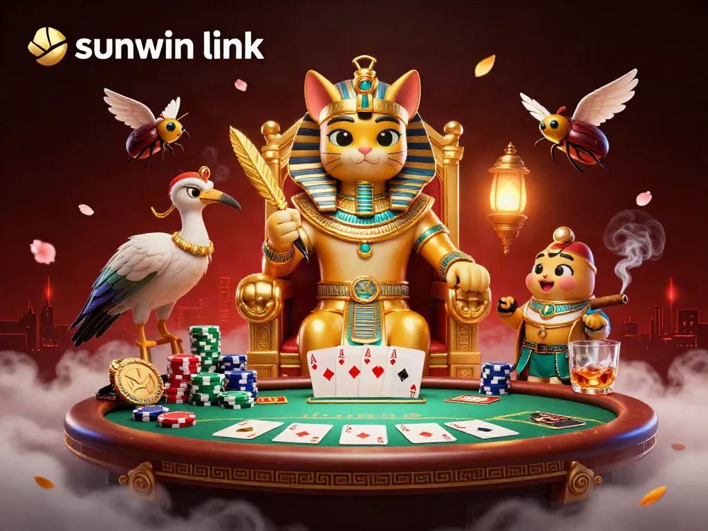 Experience the excitement of sunwin link with vibrant 3D characters and lively casino elements.