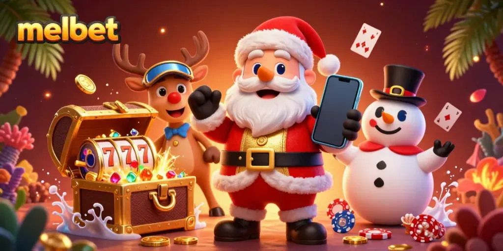 Engage with melbet's exciting slots experience featuring Santa Claus and friends celebrating jackpots.