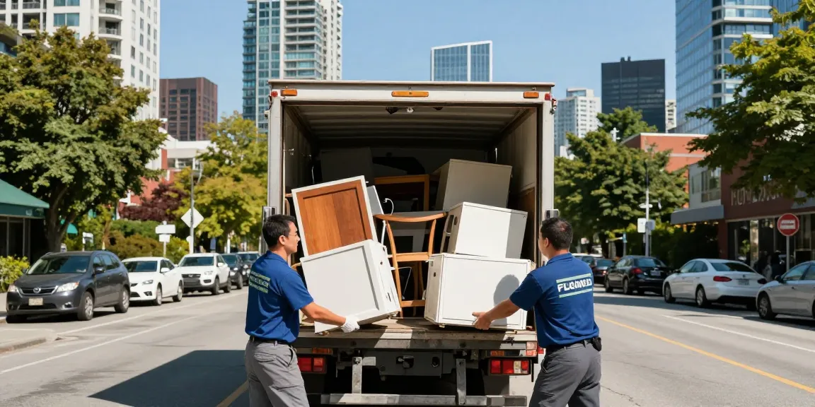 Junk Removal Company Vancouver team loading furniture into truck, showcasing efficient service.