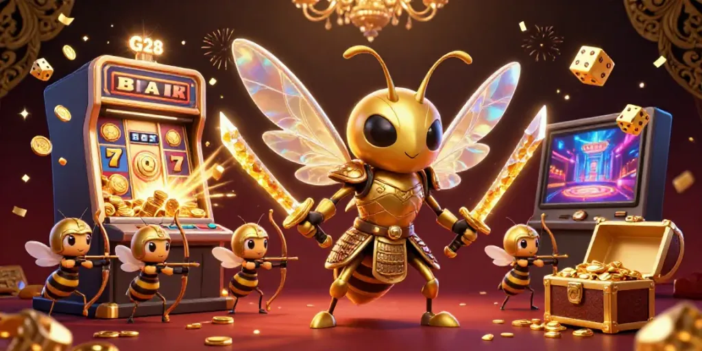 Experience G28 with thrilling golden hornet warriors amidst a vibrant casino explosion.