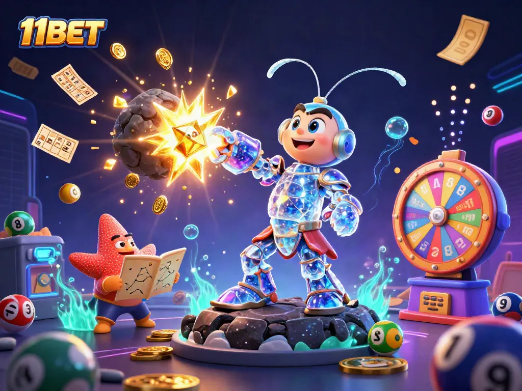 Engage with 11BET in a vibrant 3D illustration of a galactic samurai in a thrilling casino atmosphere.