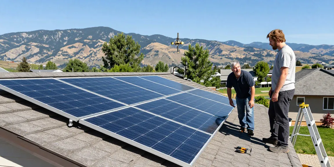 Kelowna solar panel installation showcasing professional installer on residential roof with stunning Okanagan landscape.