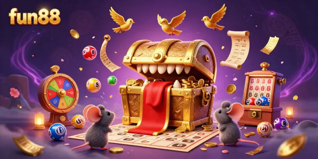 Engage in fun88's exciting games showcased in a vibrant casino atmosphere with animated elements.
