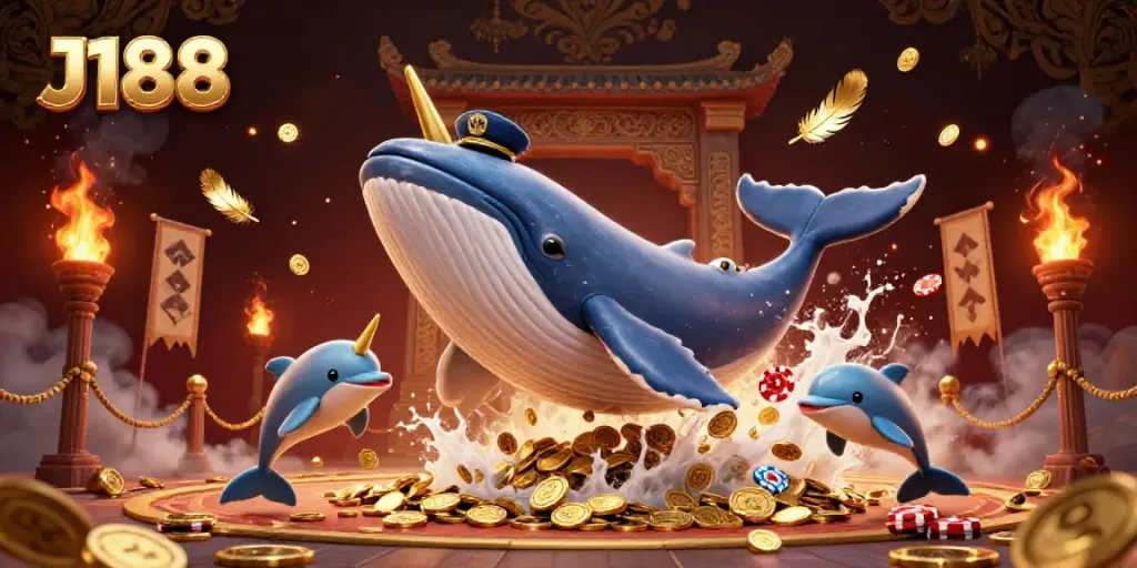 Experience J188's vibrant casino world with vibrant characters and golden casino elements.