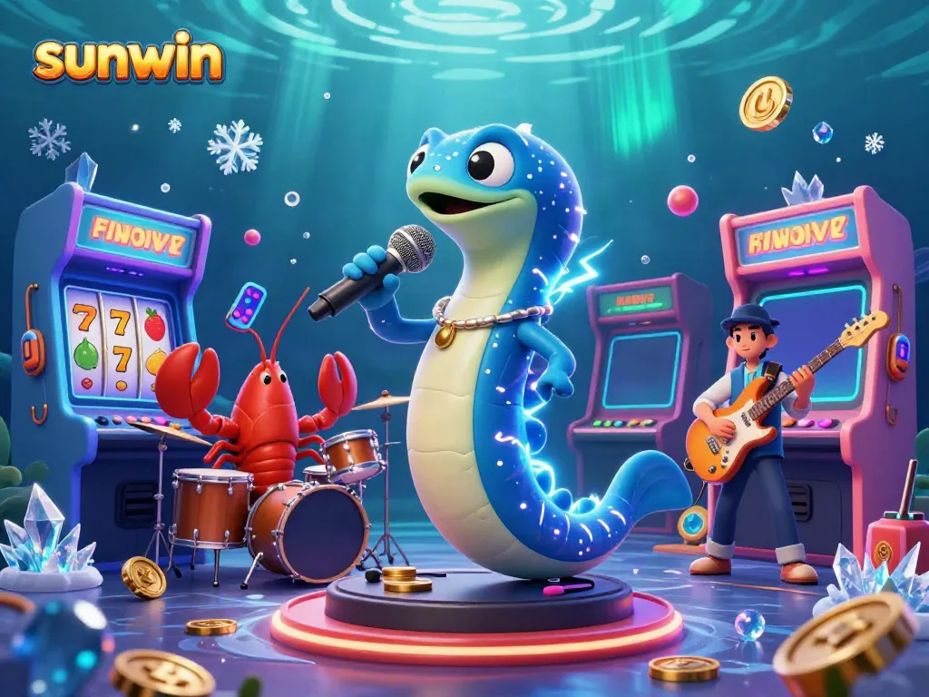 Experience the thrill of sunwin's underwater casino with lively characters and vibrant game elements during an electrifying performance.