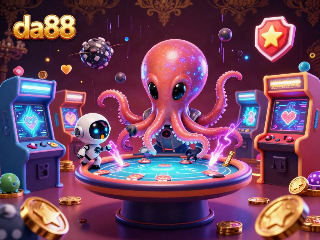 Engage in exciting gameplay with da88 as a colorful alien octopus hosts a thrilling poker game.