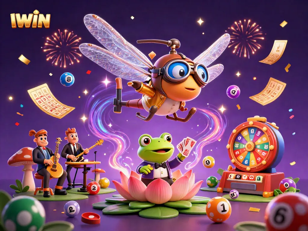 Play exciting lottery games with IWIN featuring a vibrant casino scene full of action.