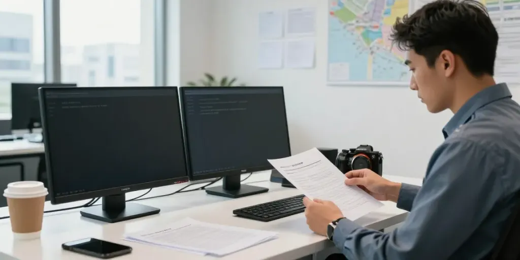 Investigation office scene featuring case files and monitors at www.goodtam.com