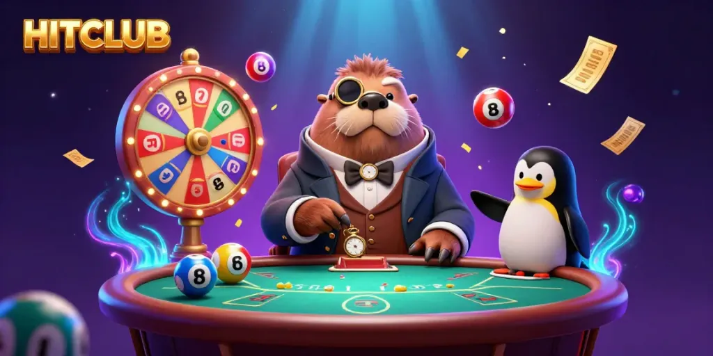 Experience thrilling poker action with HITCLUB’s unique underwater gambling scene featuring a jolly walrus and friends.