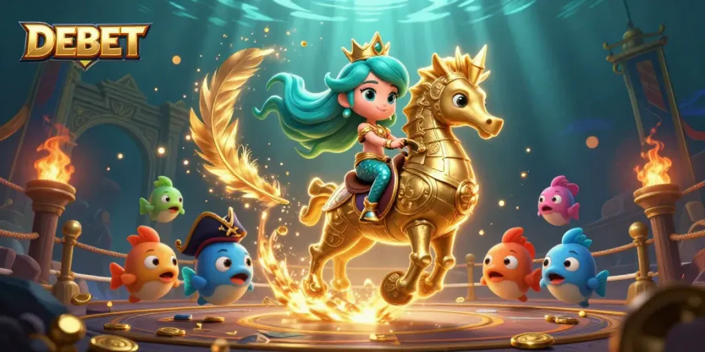 Engage in thrilling DEBET gambling adventures with our vibrant mermaid-themed illustration.