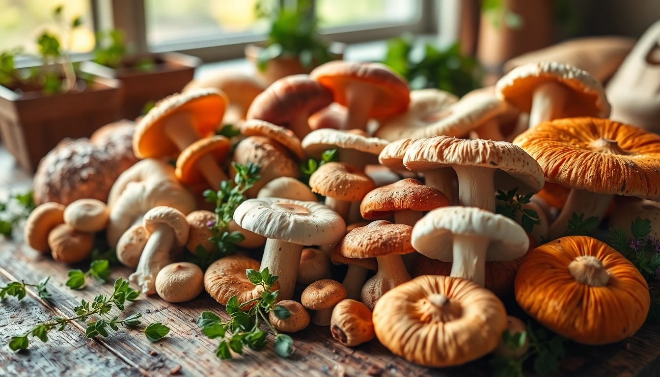 Buy mushrooms online Canada with an aesthetically pleasing display of various mushrooms.