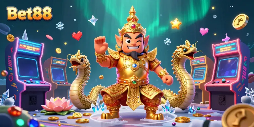 Engage in thrilling gameplay with Bet88 featuring vibrant characters and dynamic casino elements.