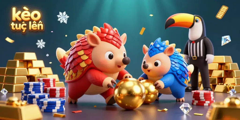 Engage in thrilling kèo trực tuyến action with cartoon pangolins bowling through poker chips.