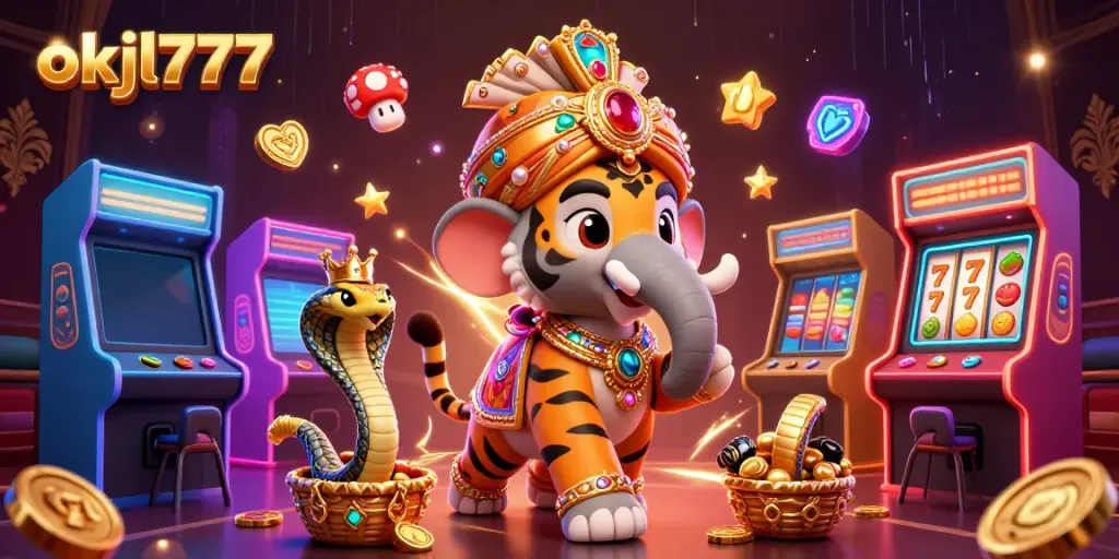 Engage in thrilling gameplay at okjl777 with vibrant 3D casino characters and arcade elements.