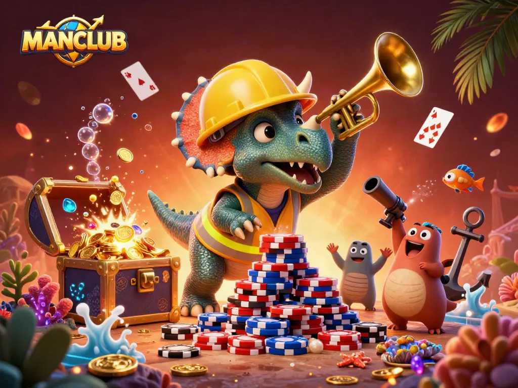 Engage with MANCLUB by winning big at a casino showcasing lively gaming action and vibrant animations.