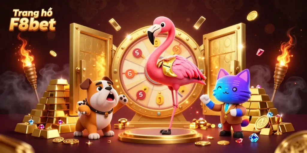 Engaging scene at Trang chủ F8bet, showcasing excitement with vibrant characters and dazzling casino elements.