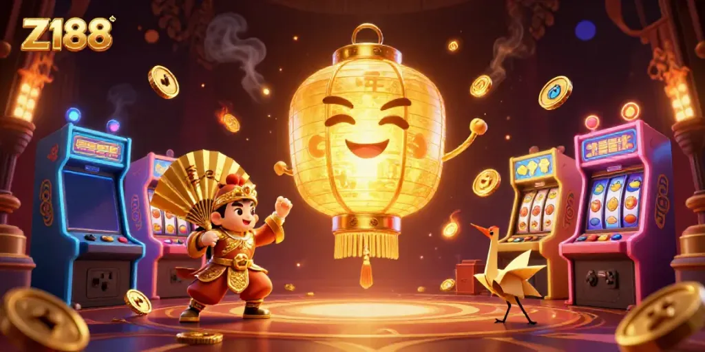 Experience thrilling moments with Z188's vibrant casino scene featuring golden lanterns and dynamic game action.