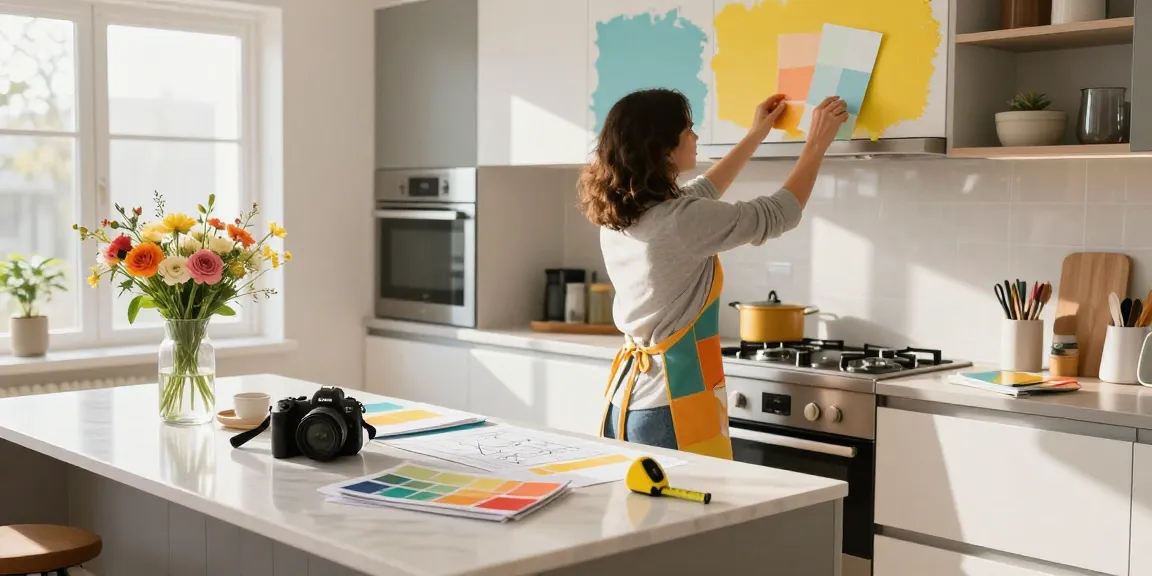 Stylish kitchen remodeling scene showcasing creativity and vibrant style.