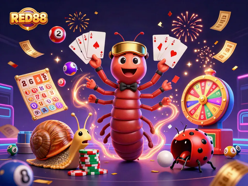 Experience thrilling games at RED88, where a millipede dealer showcases amazing cards with colorful lottery elements.