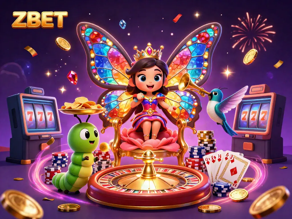 Experience gaming excitement at ZBET with a vibrant 3D illustration showcasing thrilling casino elements.