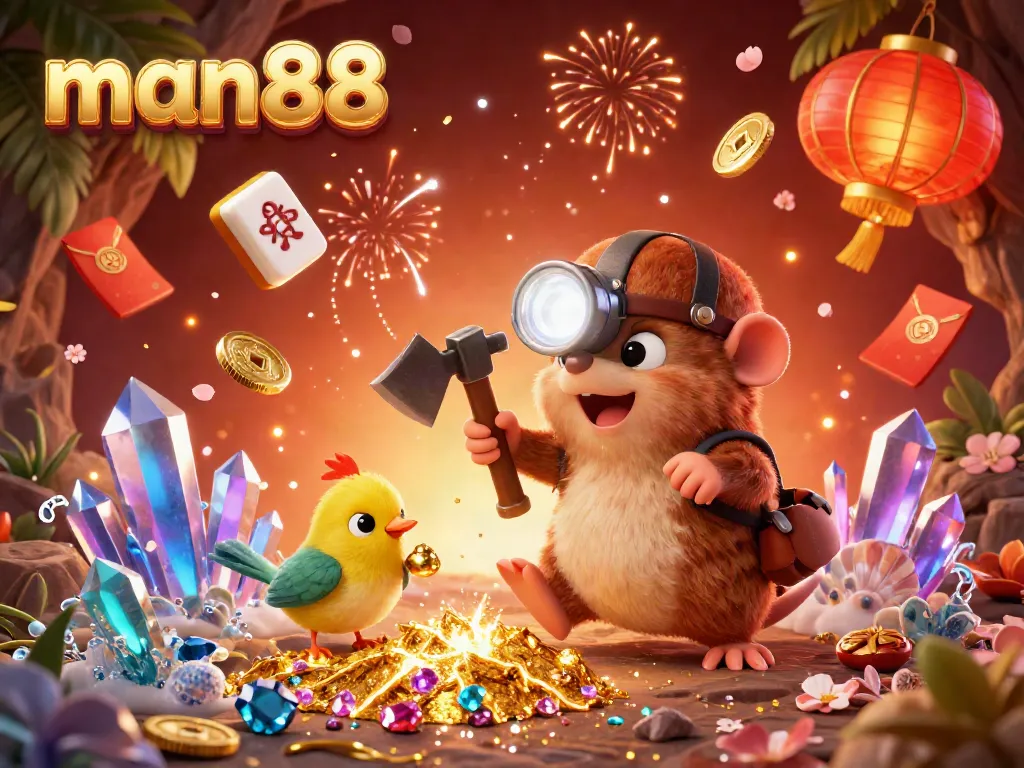 Experience exciting betting fun at man88 with vibrant casino elements and cheerful characters in a dynamic 3D illustration.