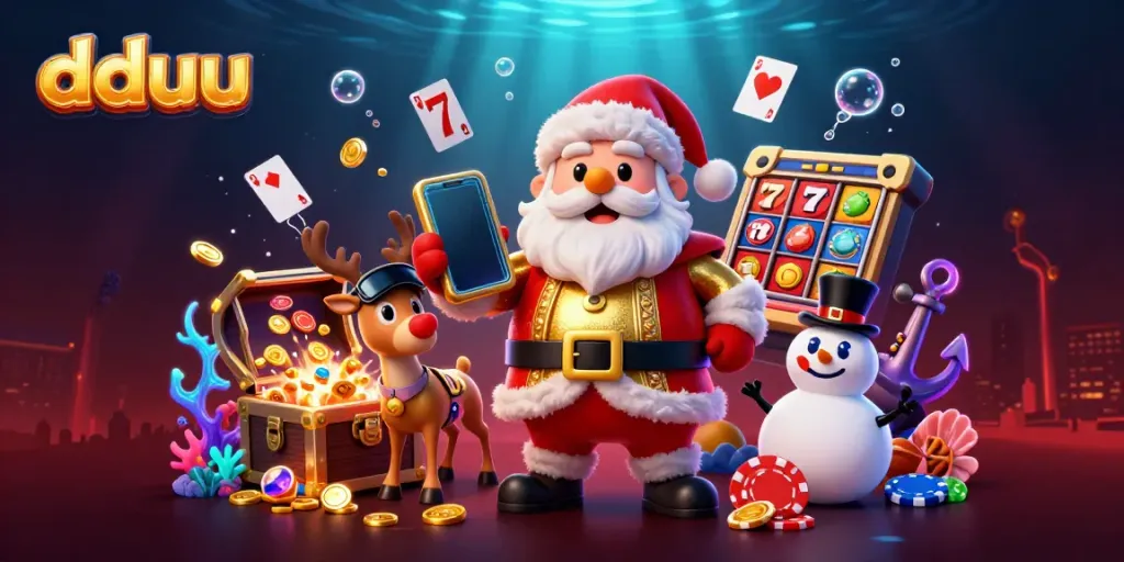 Experience thrilling jackpot slots action at dduu with Santa and his casino friends!