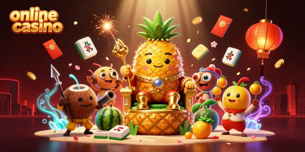 Experience the vibrant online casino atmosphere with immersive characters and festive game elements.