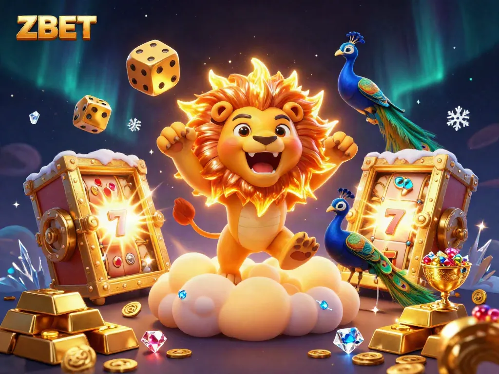 ZBET showcases exciting gaming with vibrant characters, golden treasures, and dynamic slot elements.