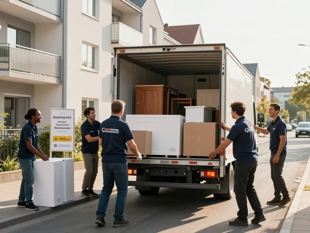 Umzugshelfer laden einen Truck in Hannover und präsentieren zuverlässige Umzugsunternehmen Hannover Dienstleistungen während eines professionellen Umzugs.